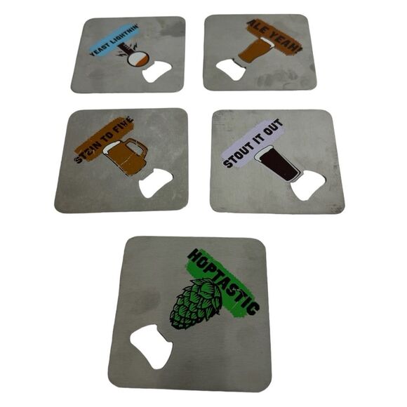 5 Coaster Craft Stainless Steel Drink Coasters w/ Bottle Opener Brewery Coasters - Picture 1 of 6